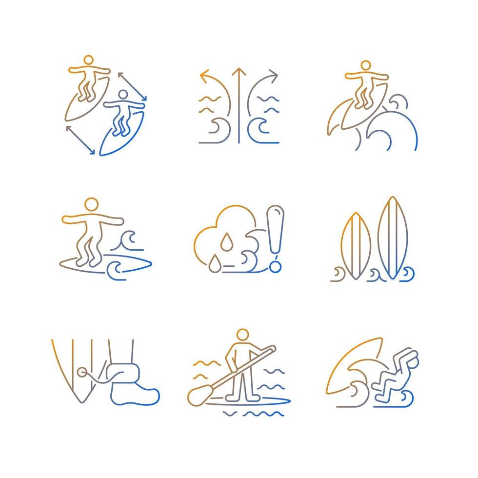 Water activities gradient linear vector icons set