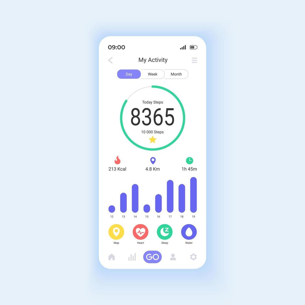 Exercise tracker smartphone interface vector template