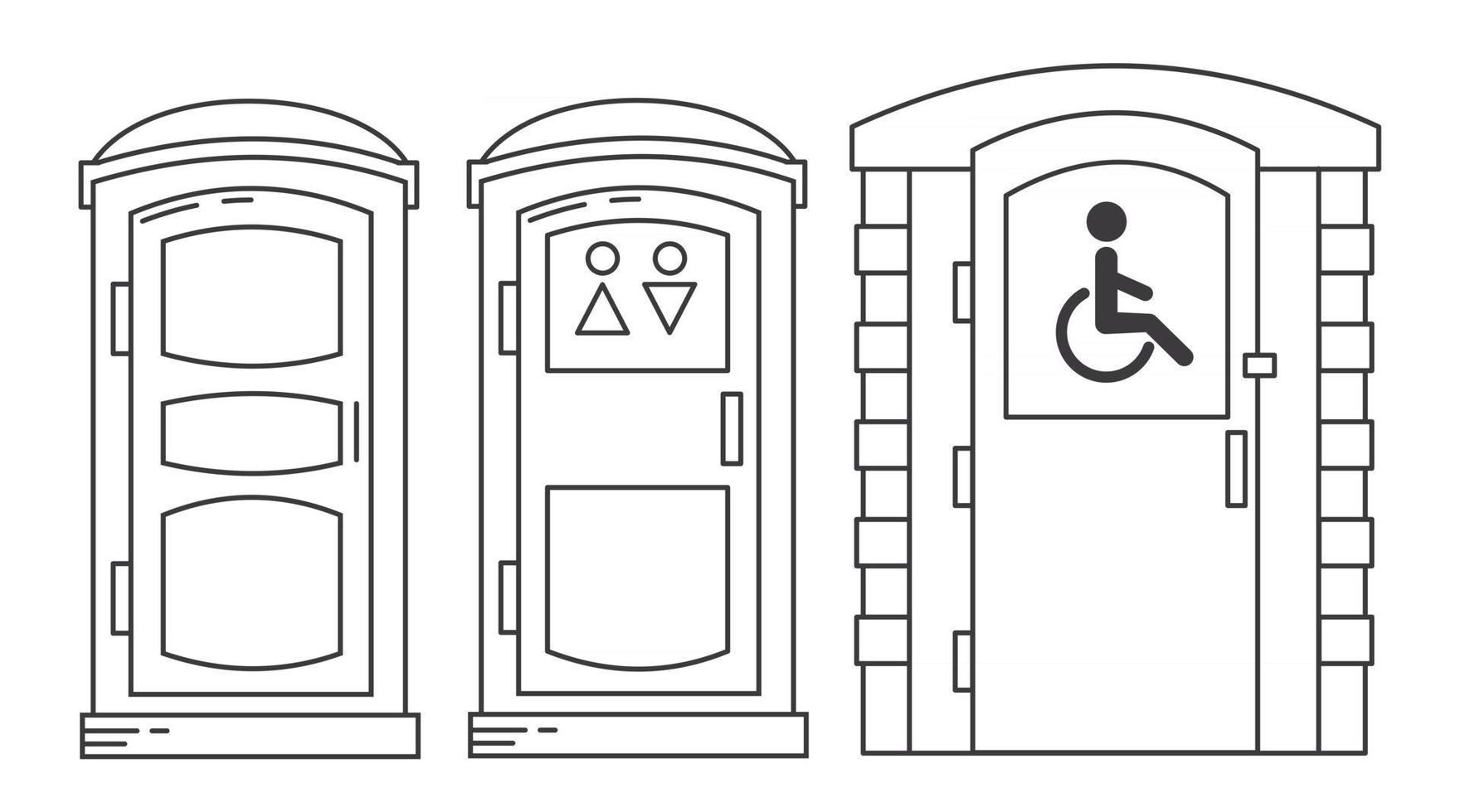 Mobile portable bio toilet. Toilet for disabled people. Set vector
