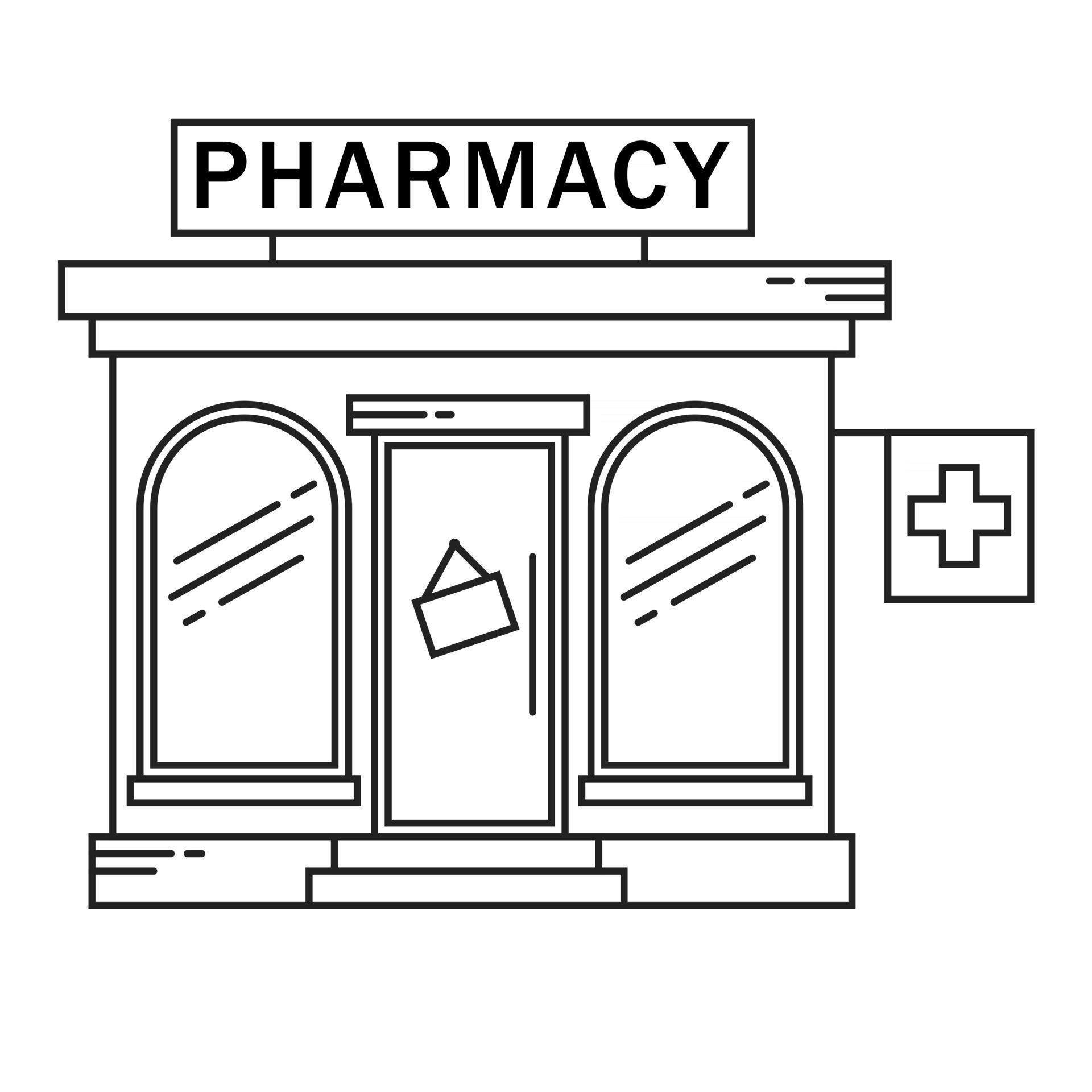 Pharmacy building line medicine concept. 2969817 Vector Art at Vecteezy