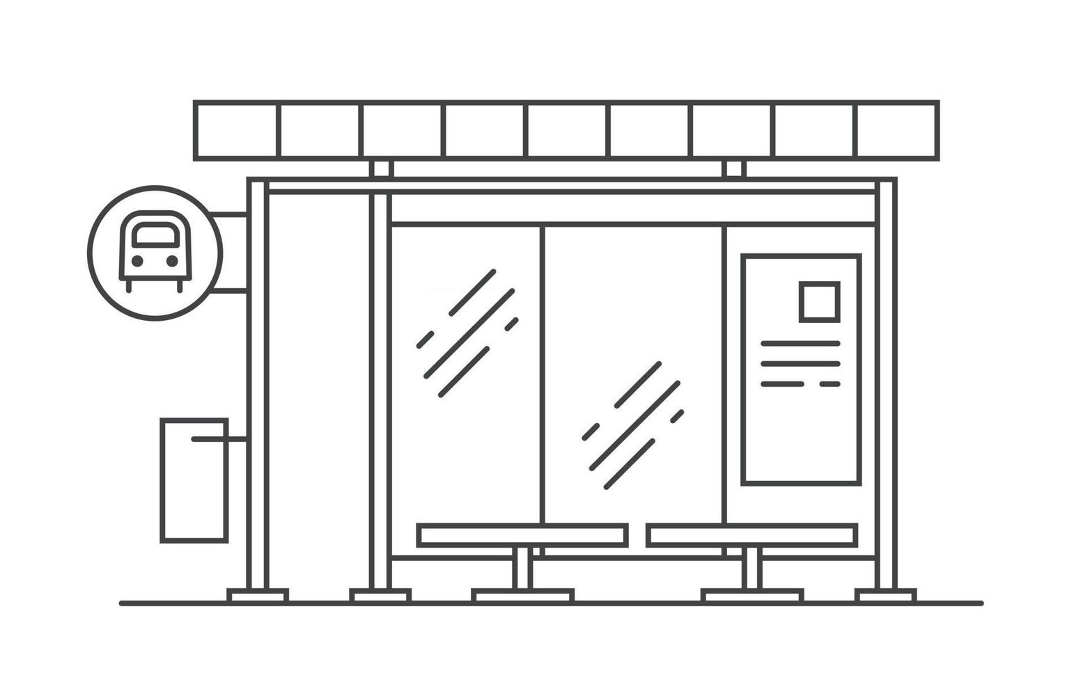 Bus stop vector line art illustration. Exit from the subway.