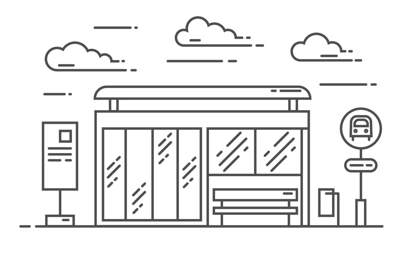 Bus stop vector line art illustration. Exit from the subway. Vector