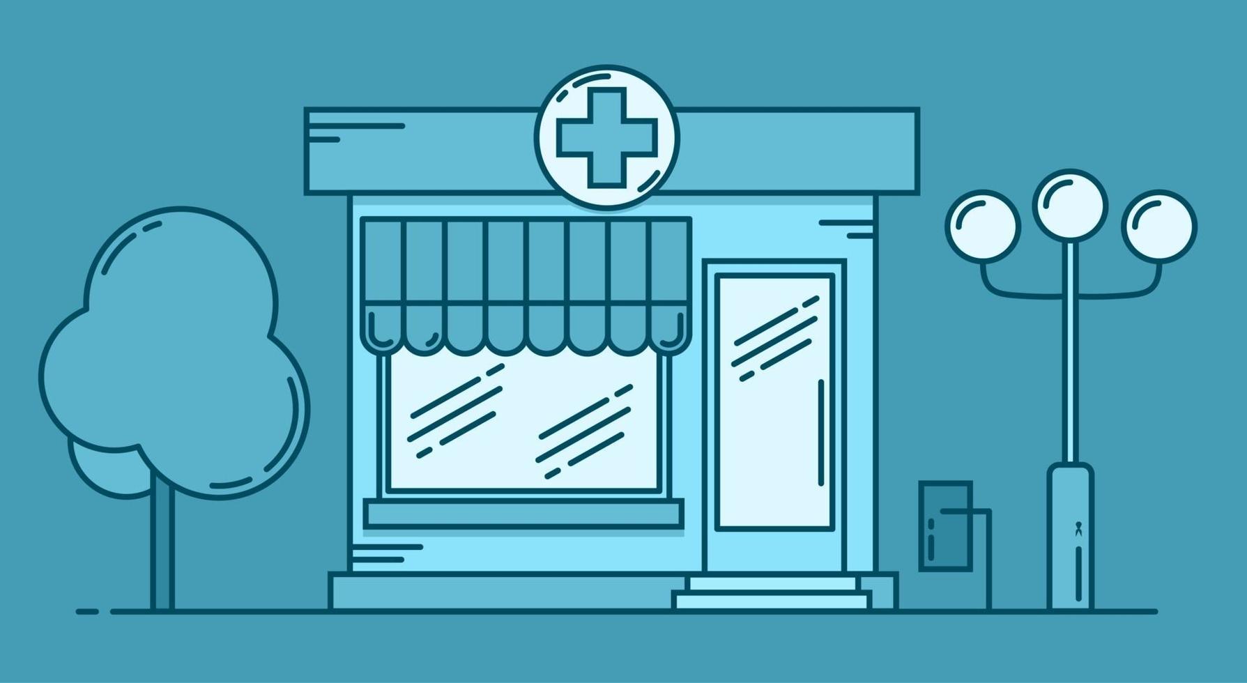 Pharmacy building medicine concept. Architectural form vector