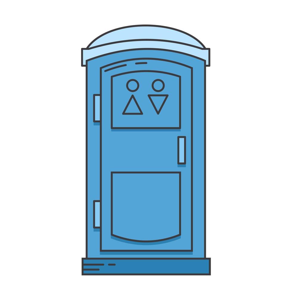 Mobile portable bio toilet icon. Front view. Blue plastic closet vector