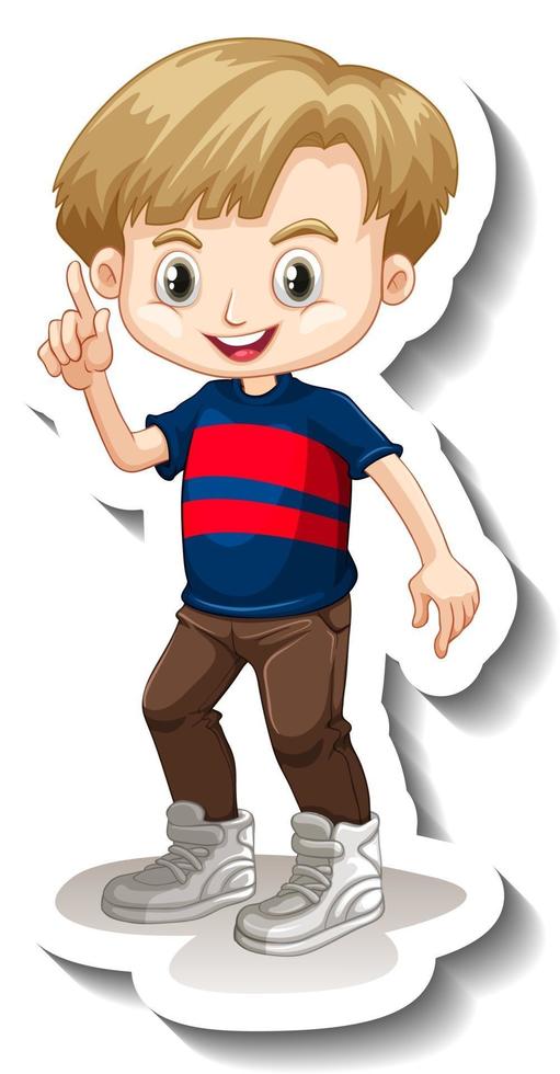 A sticker template with a cute boy cartoon character vector