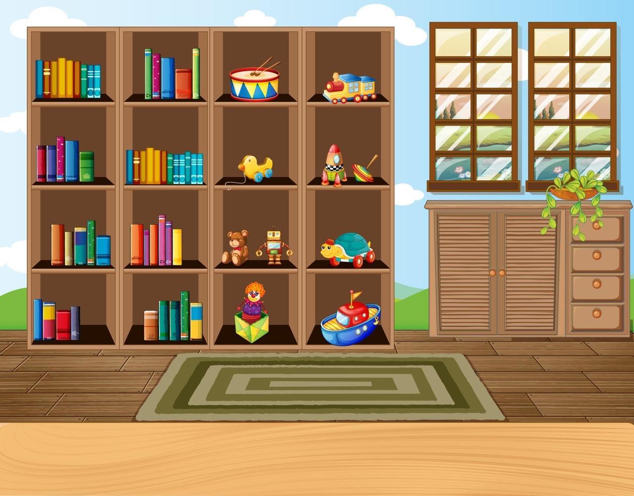 Empty classroom scene with interior decoration and objects vector