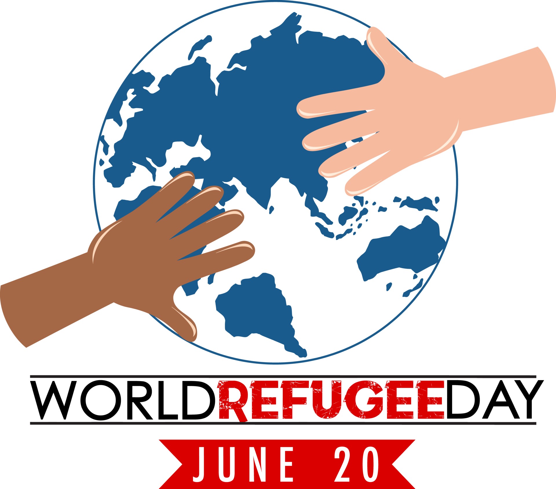 World Refugee Day banner with hands on globe sign 2969987 Vector Art at