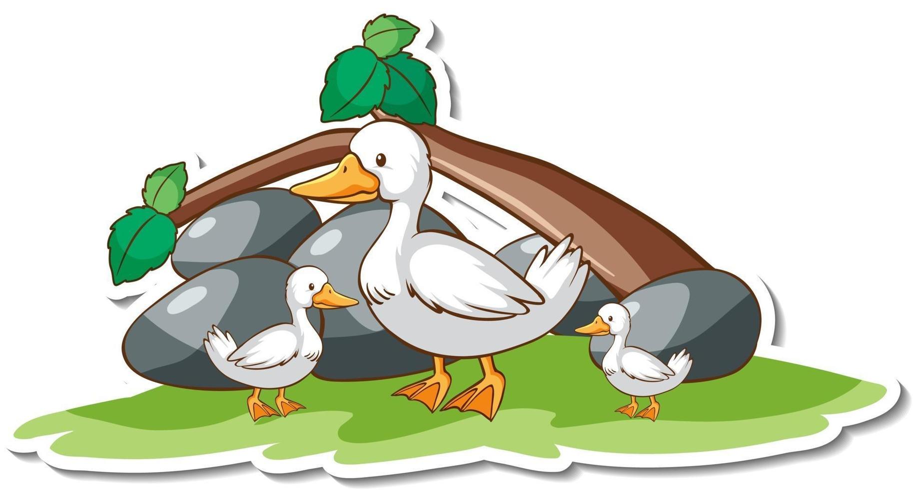 Duck family with nature element sticker vector