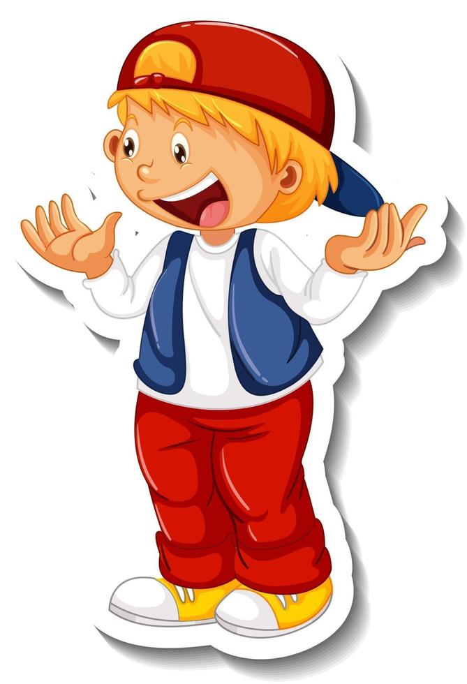 Sticker template with a boy cartoon character isolated vector