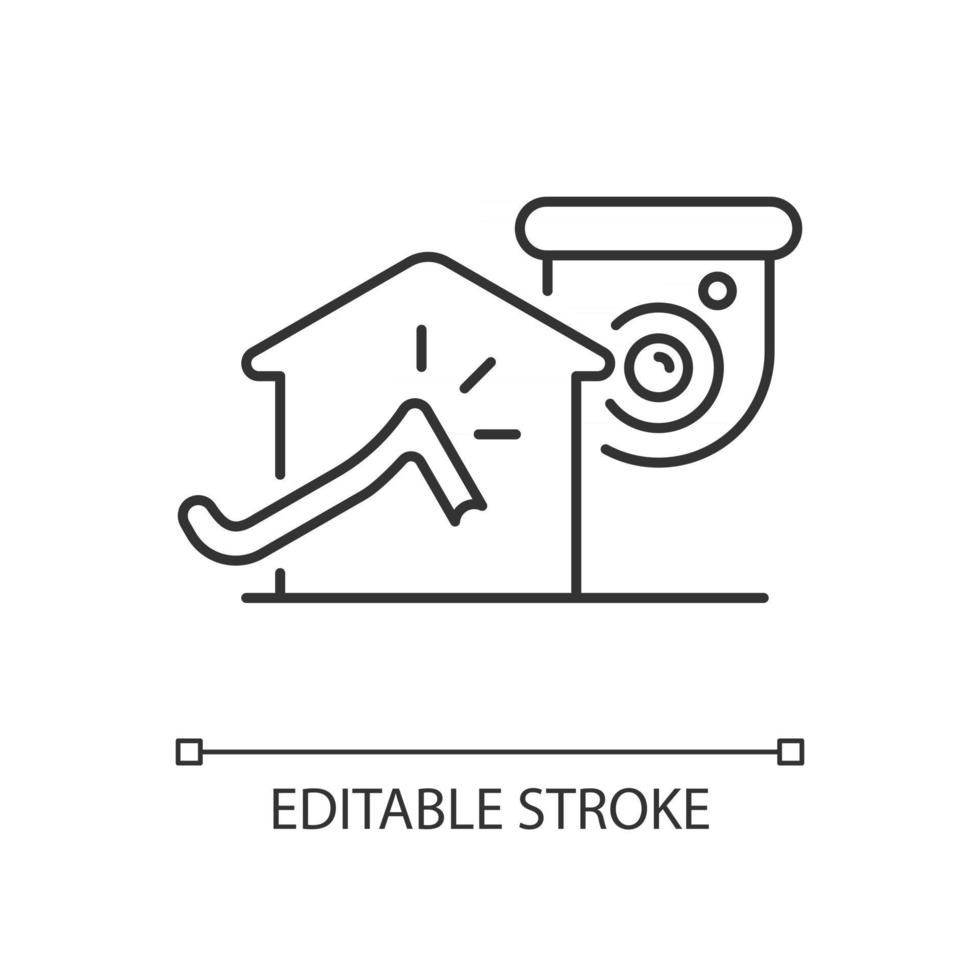 Evitando la intrusión de la casa con el icono lineal del sistema de circuito cerrado de televisión vector