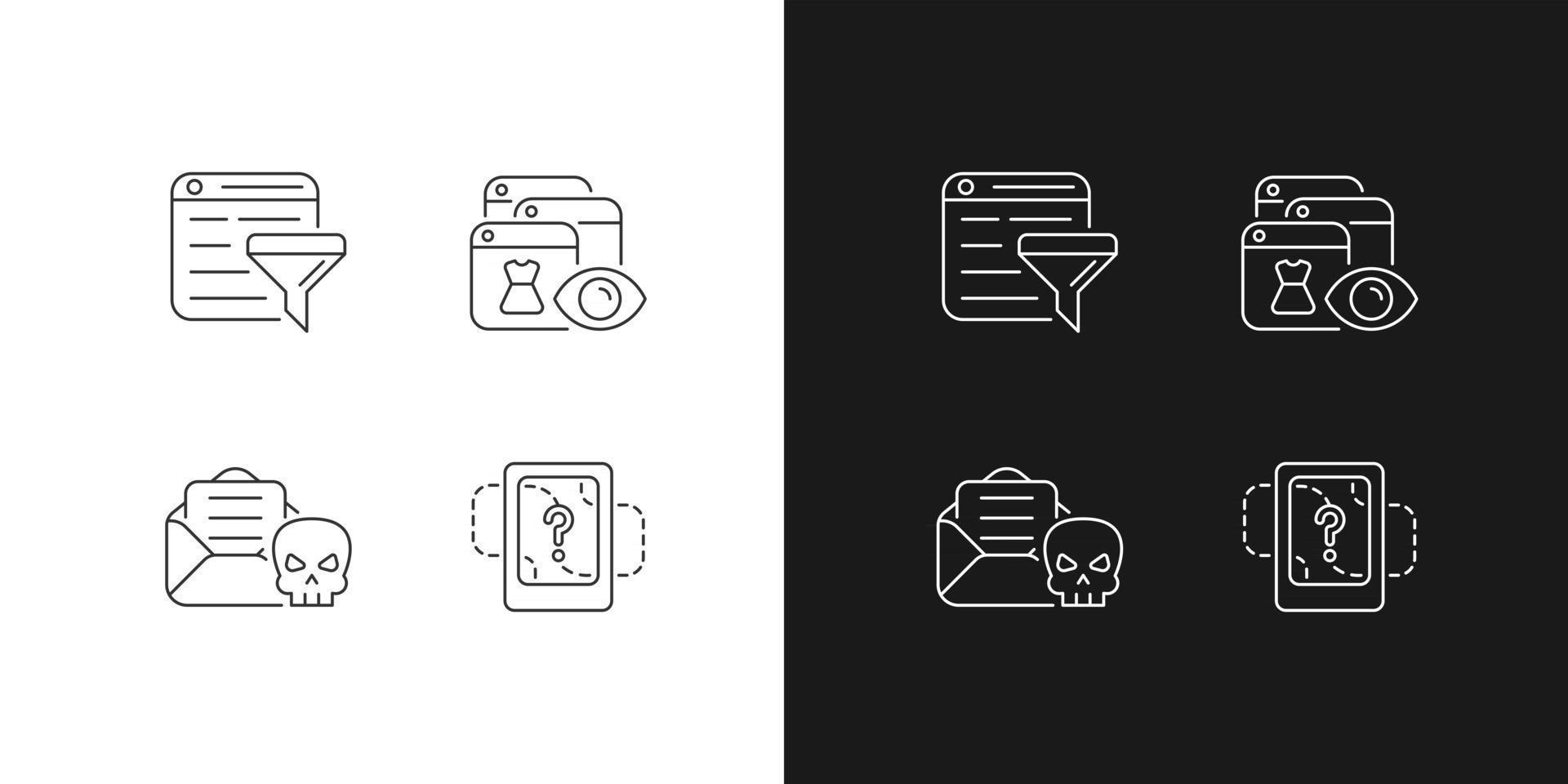 Network surveillance linear icons set for dark and light mode vector