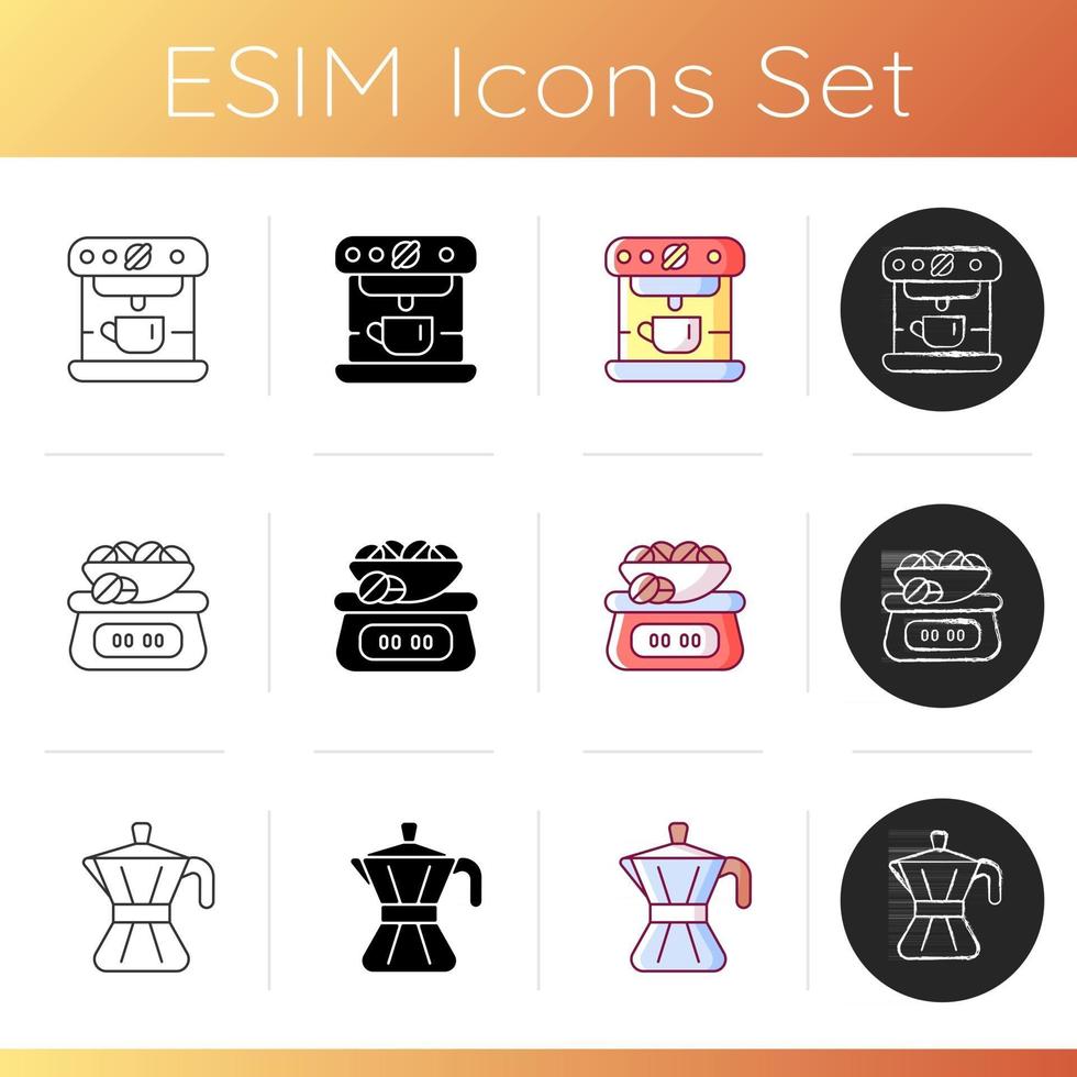 Coffee shop machine icons set vector