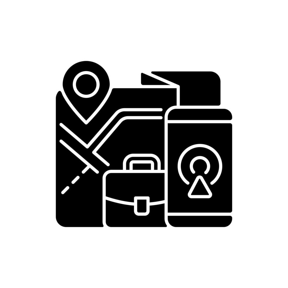 empleado, seguimiento, gps, negro, glifo, icono vector