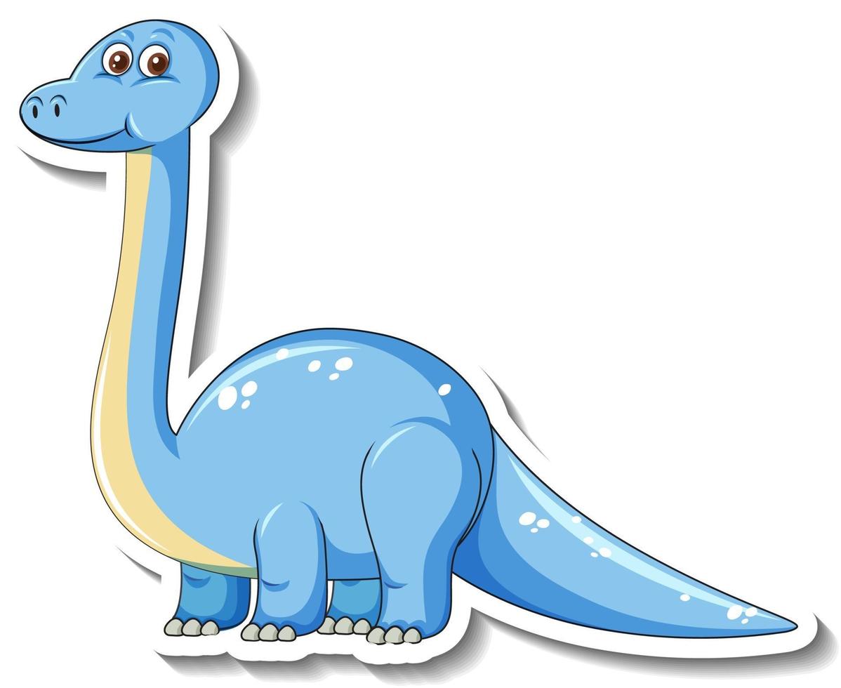 Sticker template with cute brachiosaurus dinosaur cartoon character vector