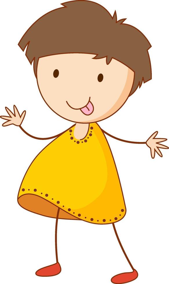 personaje de dibujos animados linda chica en estilo doodle dibujado a mano aislado vector