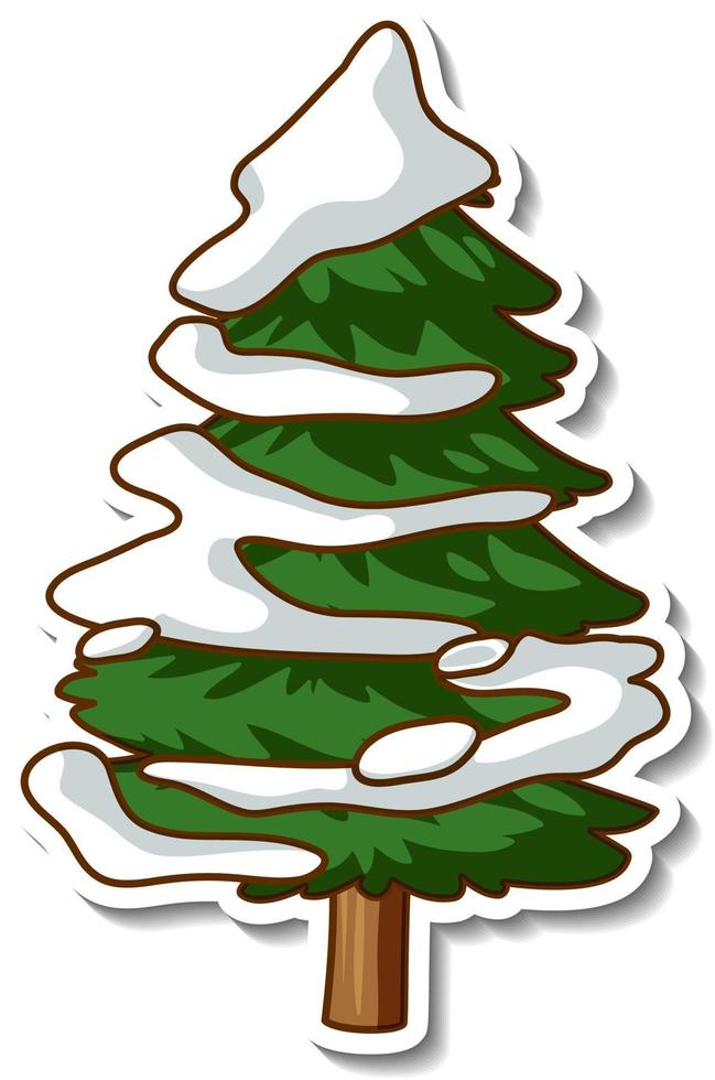 A sticker template with pine tree covered snow isolated vector