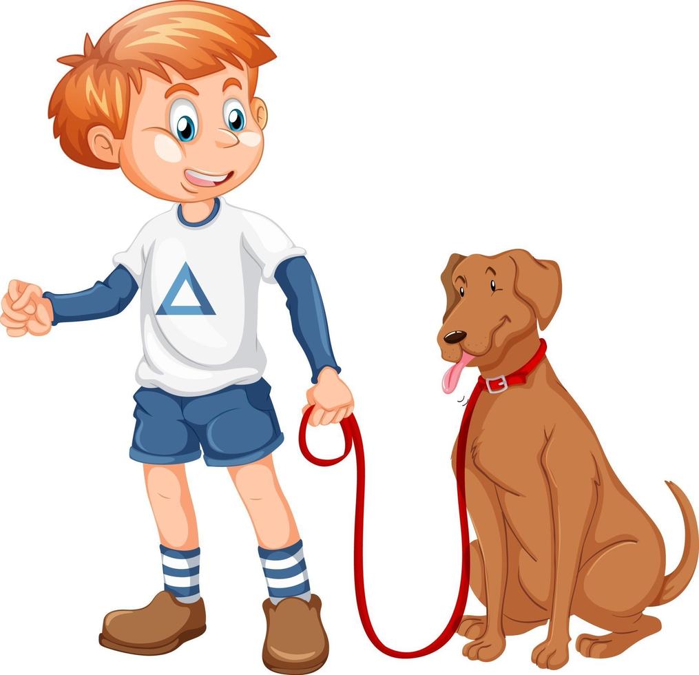 Boy playing with a dog isolated on white background vector