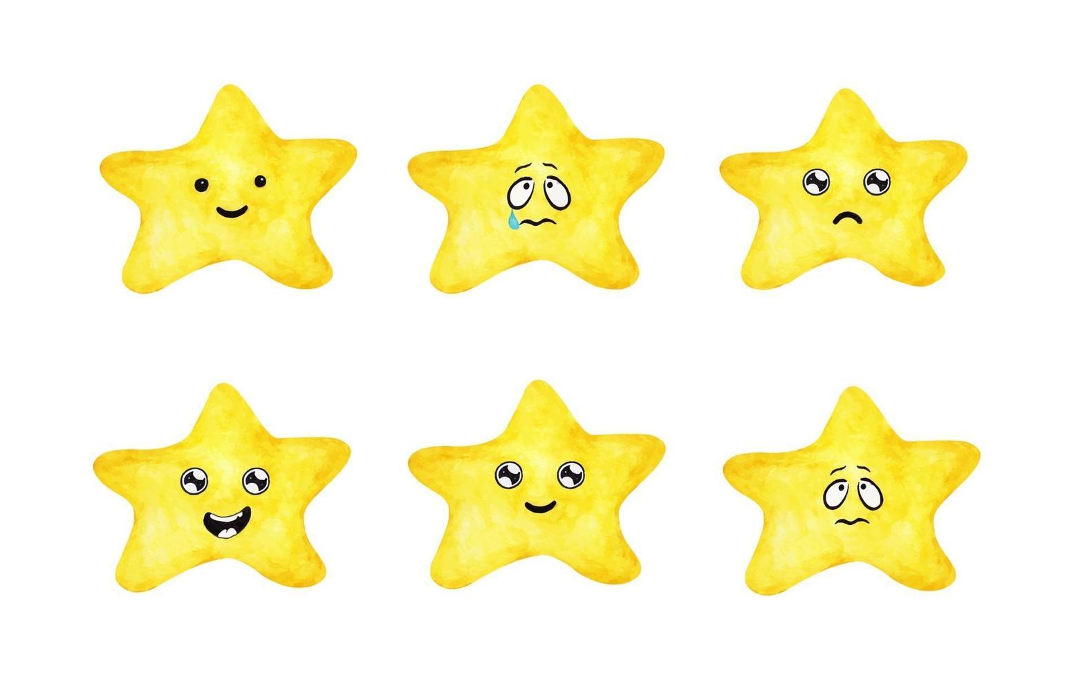 Set of Cute yellow star. Watercolor illustration. vector