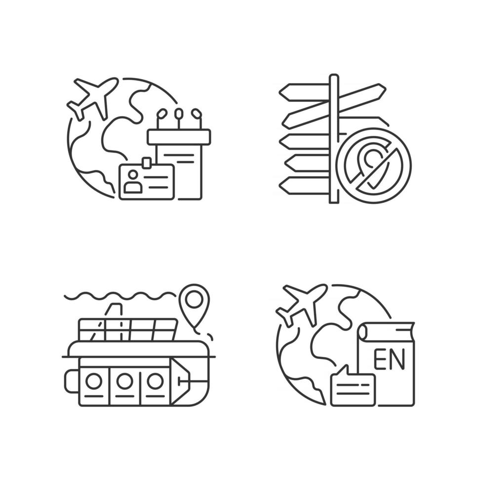 Categories of travel linear icons set vector