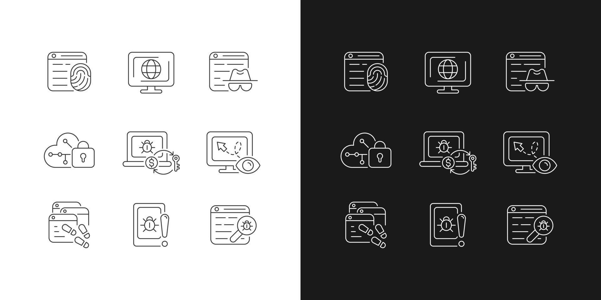 Online behavior monitoring linear icons set for dark and light mode vector