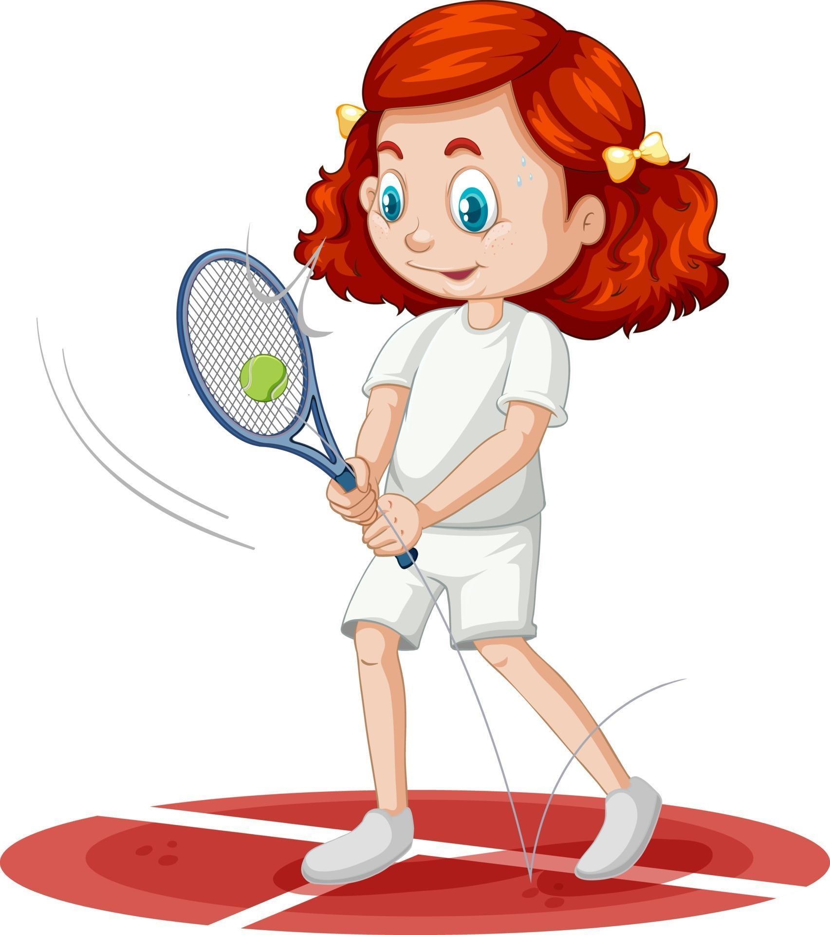 Cute girl playing tennis cartoon character isolated 2970307 Vector Art