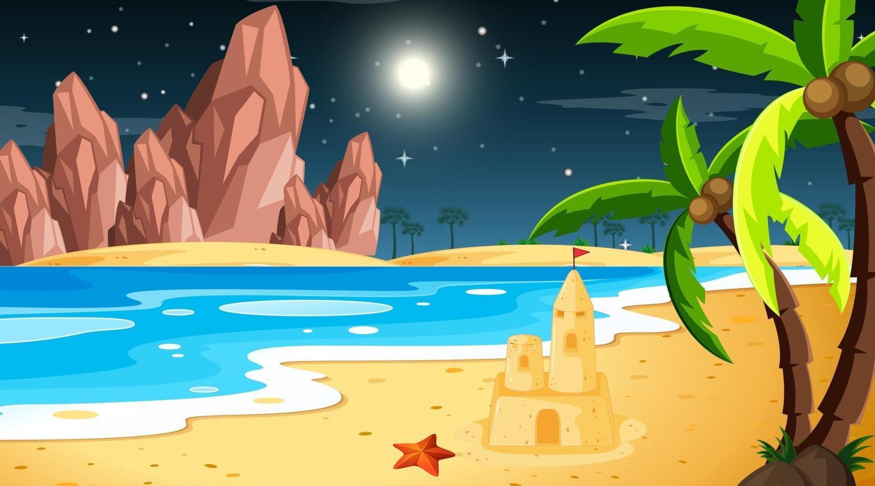 paisaje de playa tropical en la escena nocturna vector