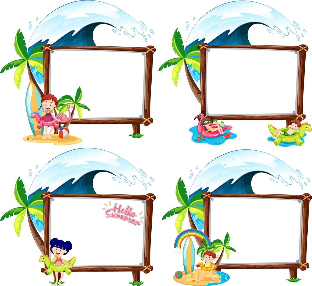 Summer beach theme with blank banner isolated on white background vector