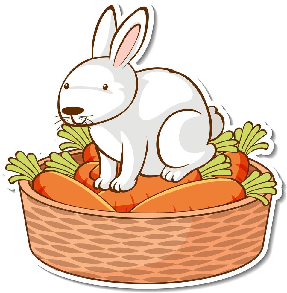 A white rabbit sitting on vegetable basket sticker vector