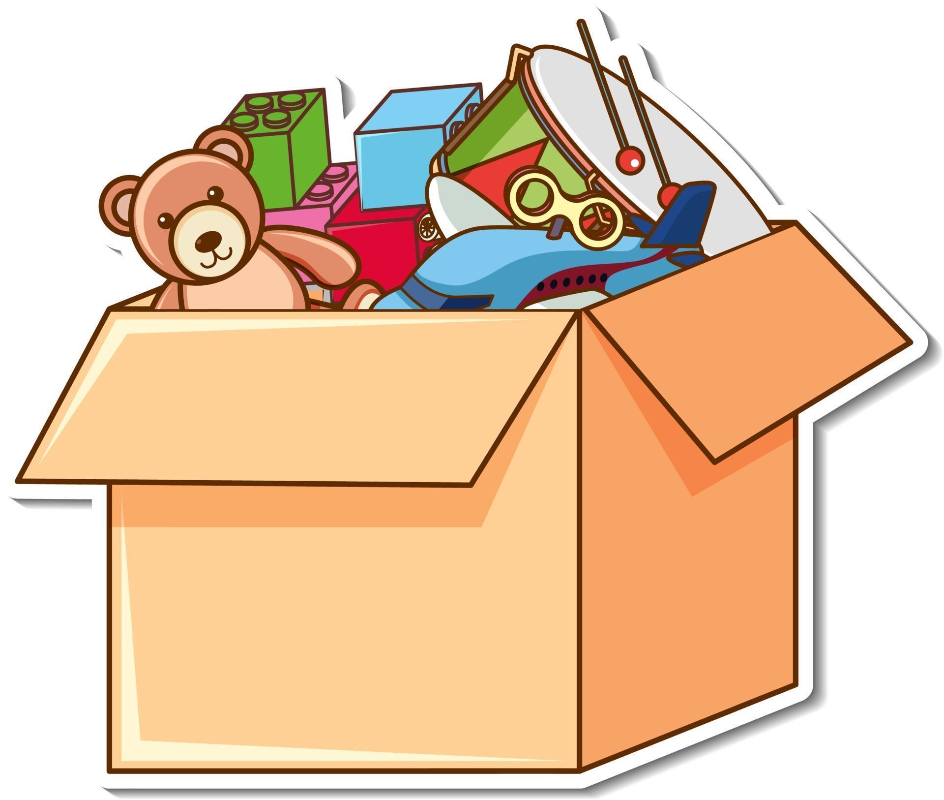 A box full of kid toys in sticker style 2970394 Vector Art at Vecteezy