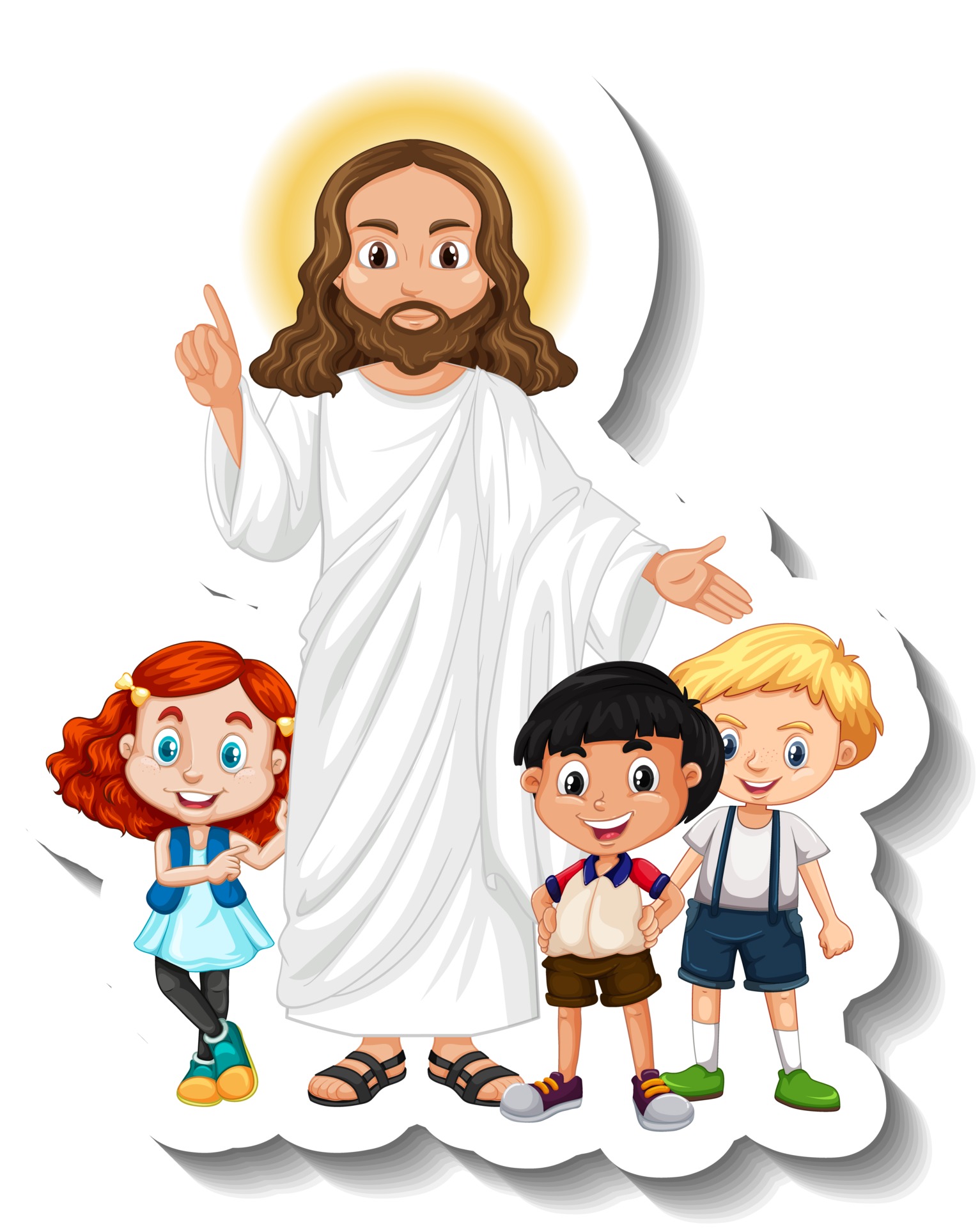 Jesus Christ with children group sticker on white background 2970411 ...