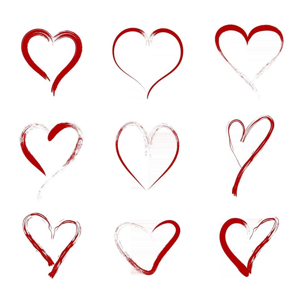 Set of nine doodle heart with hand drawn style vector