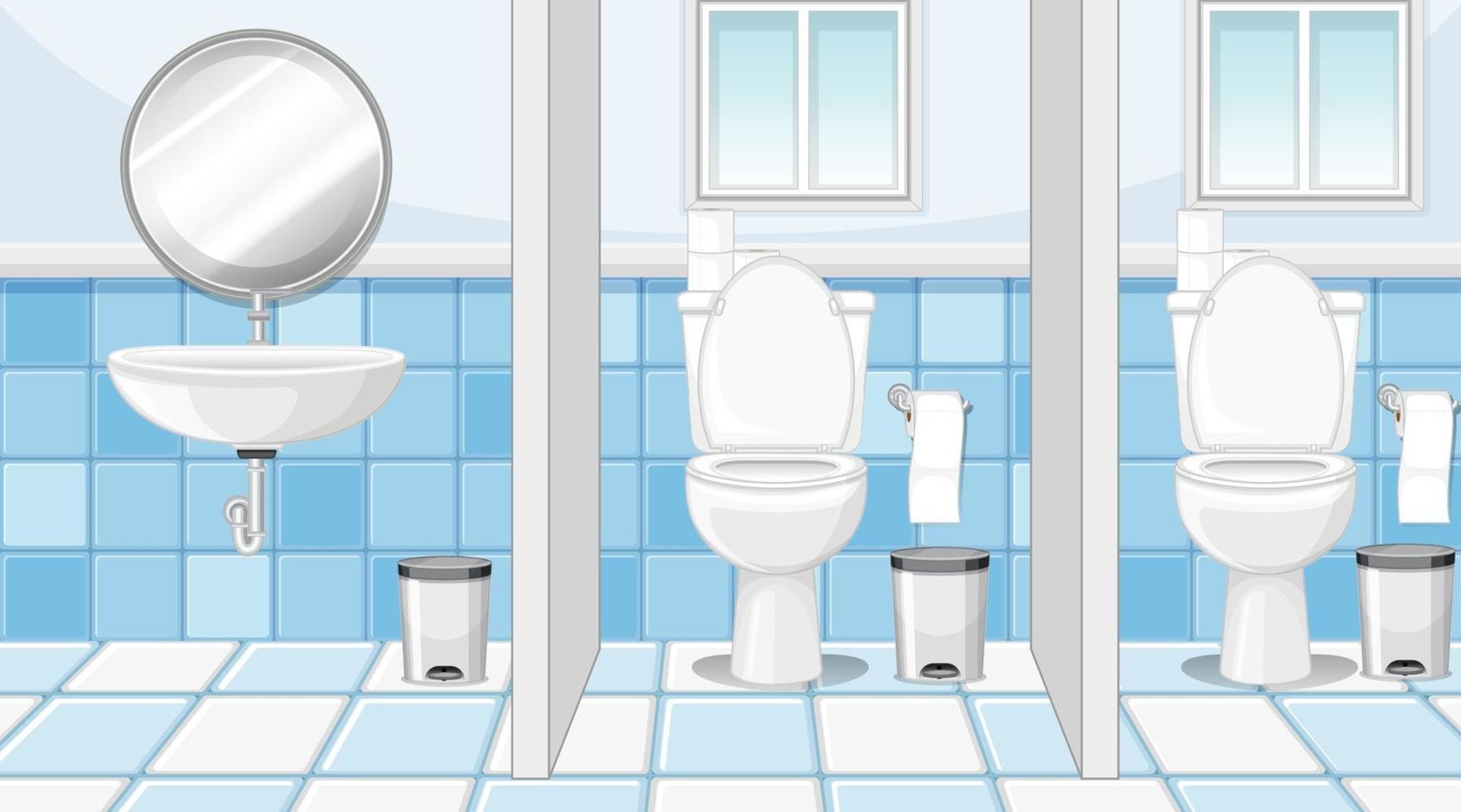 Public toilet cubicles with sink and mirror vector