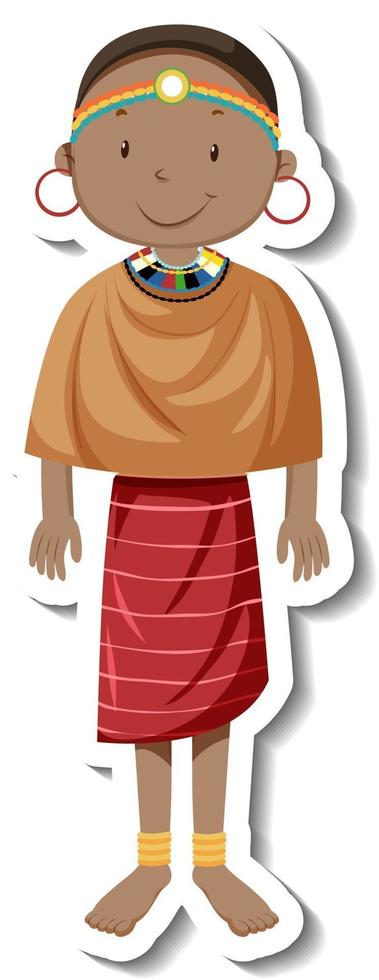 Una mujer tribal con traje de tribu africana sobre fondo blanco. vector