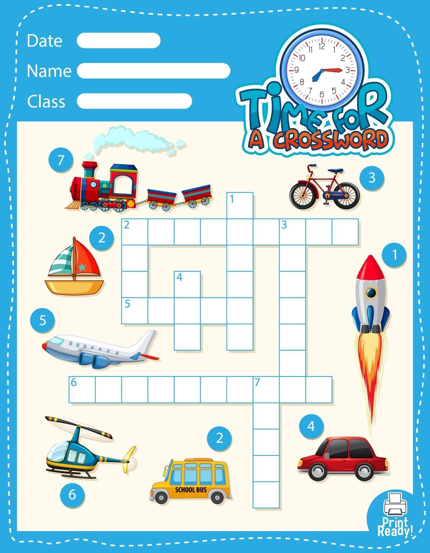 Crossword puzzle game template about transportation 2970447 Vector Art