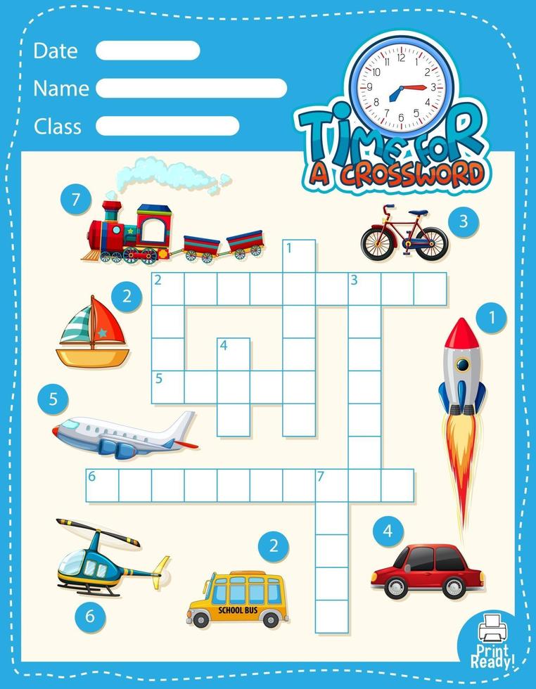 Crossword puzzle game template about transportation vector