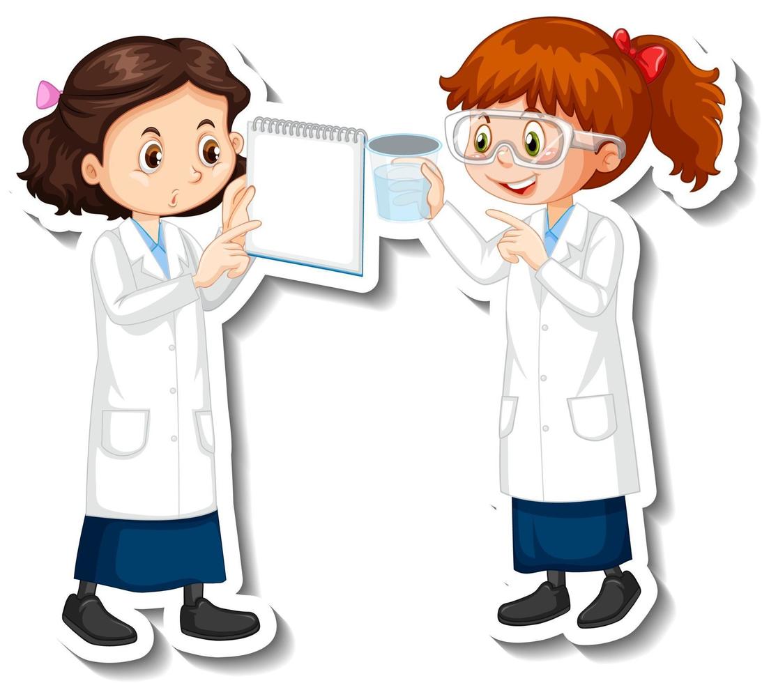Scientist girls cartoon characters with science experiment object vector