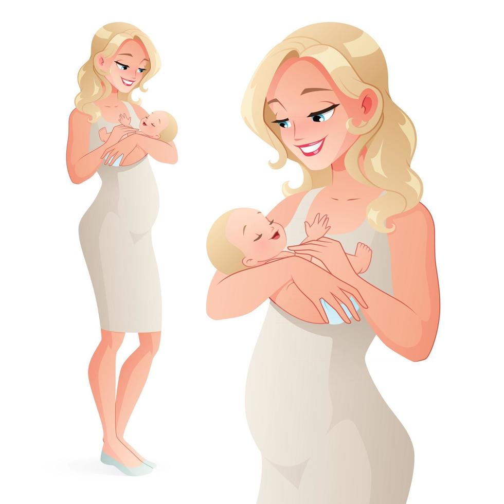 madre sosteniendo bebé recién nacido ilustración vectorial vector