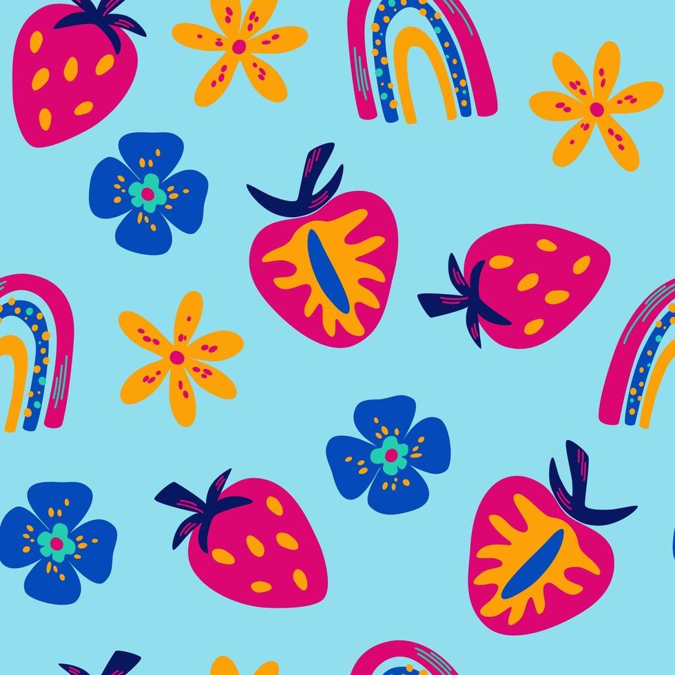 Seamless pattern with bright juicy strawberries vector