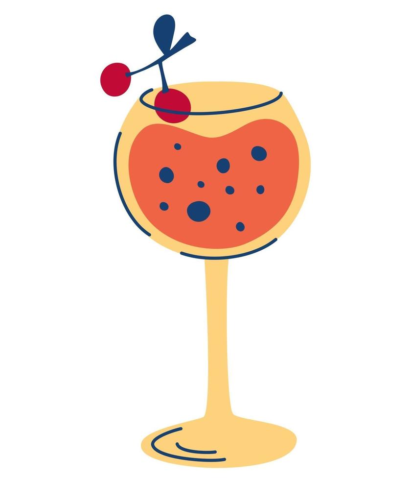 Cocktail with cherries. Stylized image of alcoholic beverage. vector