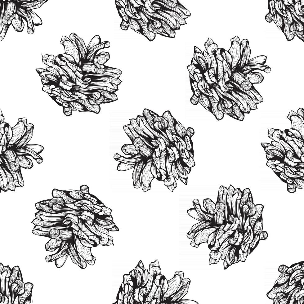 diseño de patrones naturales sin fisuras en blanco y negro con piñas vector