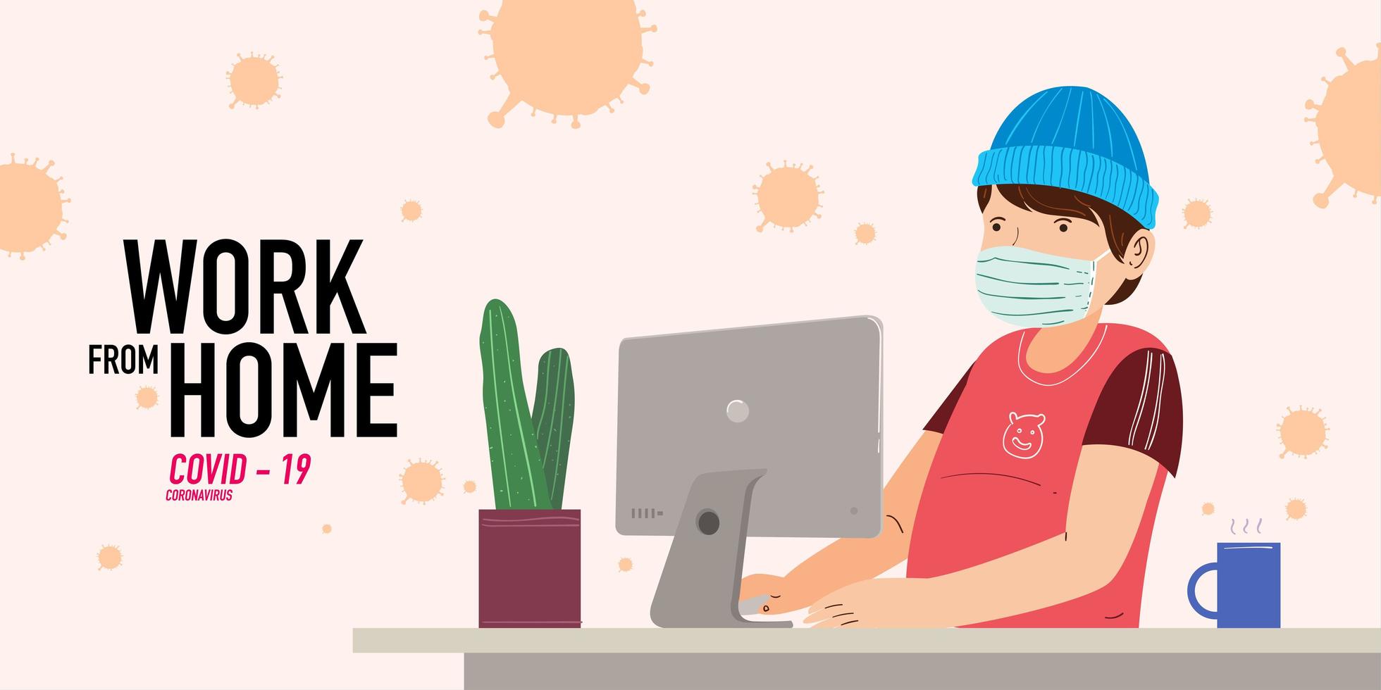 a man working from home preventing from corona virus vector