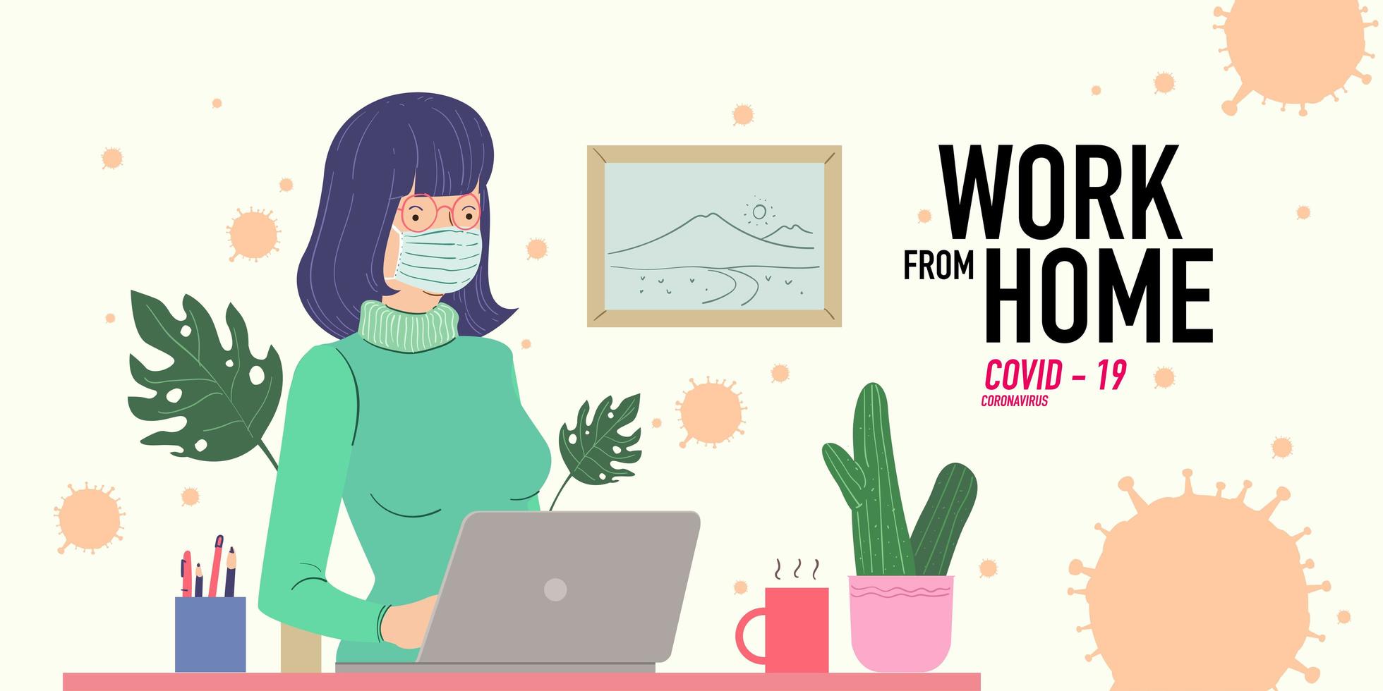 women working at home preventing from corona virus vector