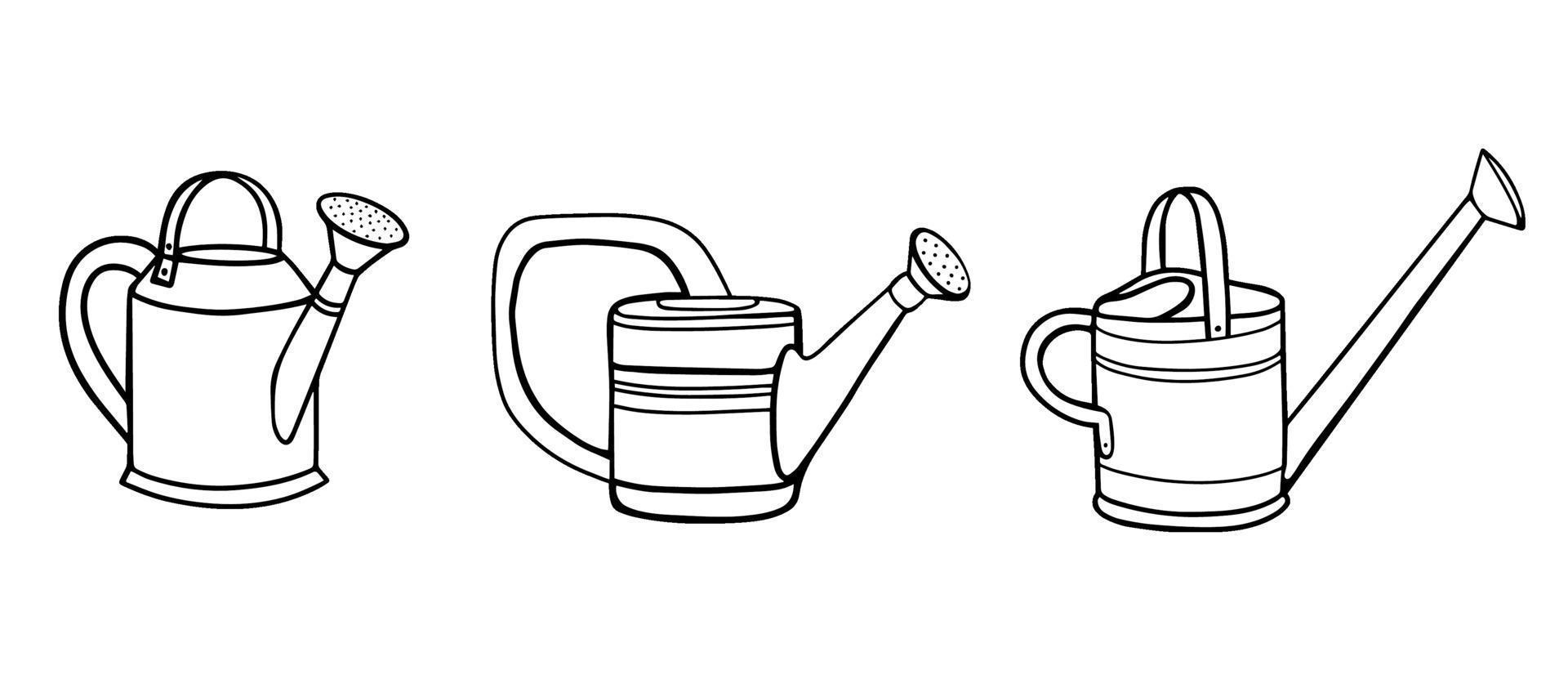 Set of garden watering cans for watering plants. vector