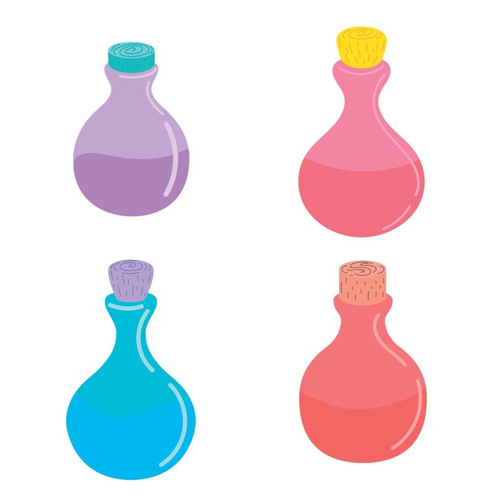 Bottle with a magic potion. Elixir. Vector illustration