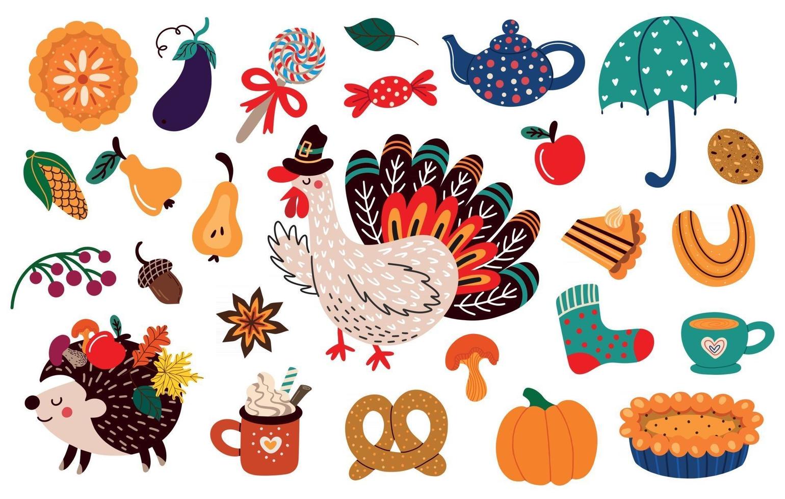 Set of elements for Thanksgiving celebration vector