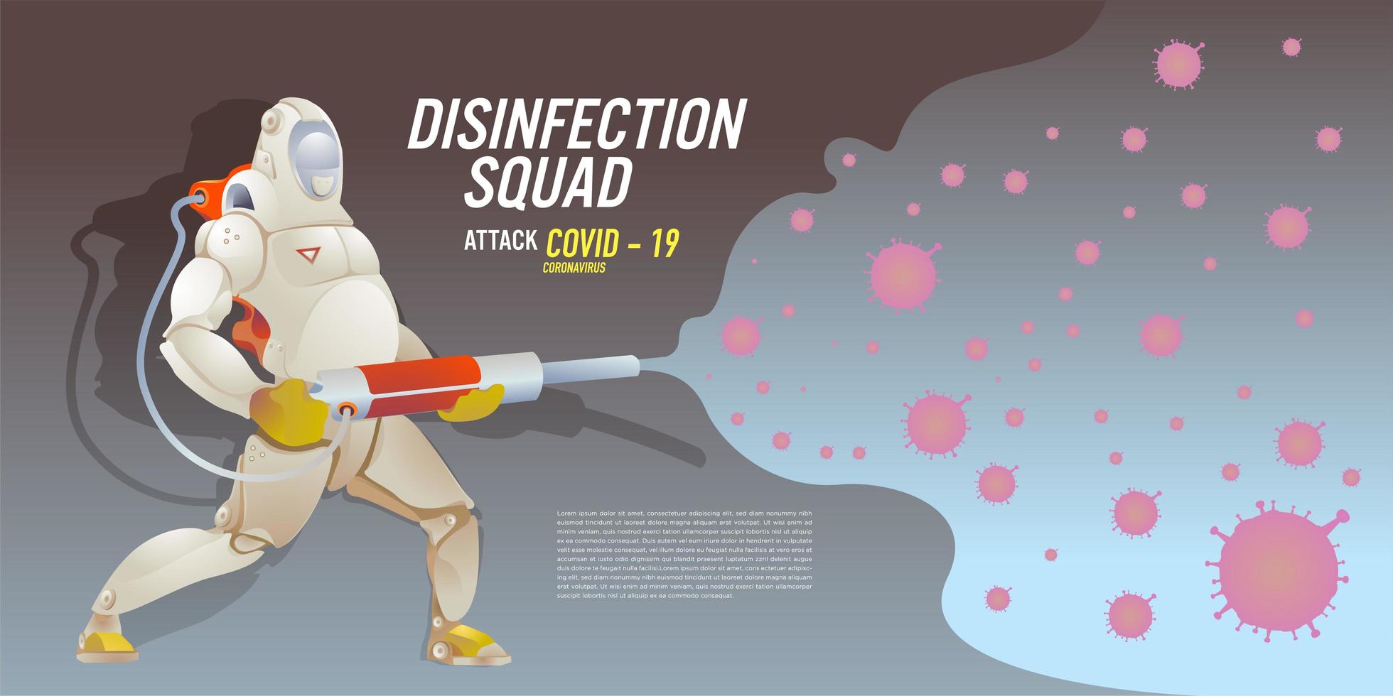 Illustration of disinfection team attack corona viruses vector