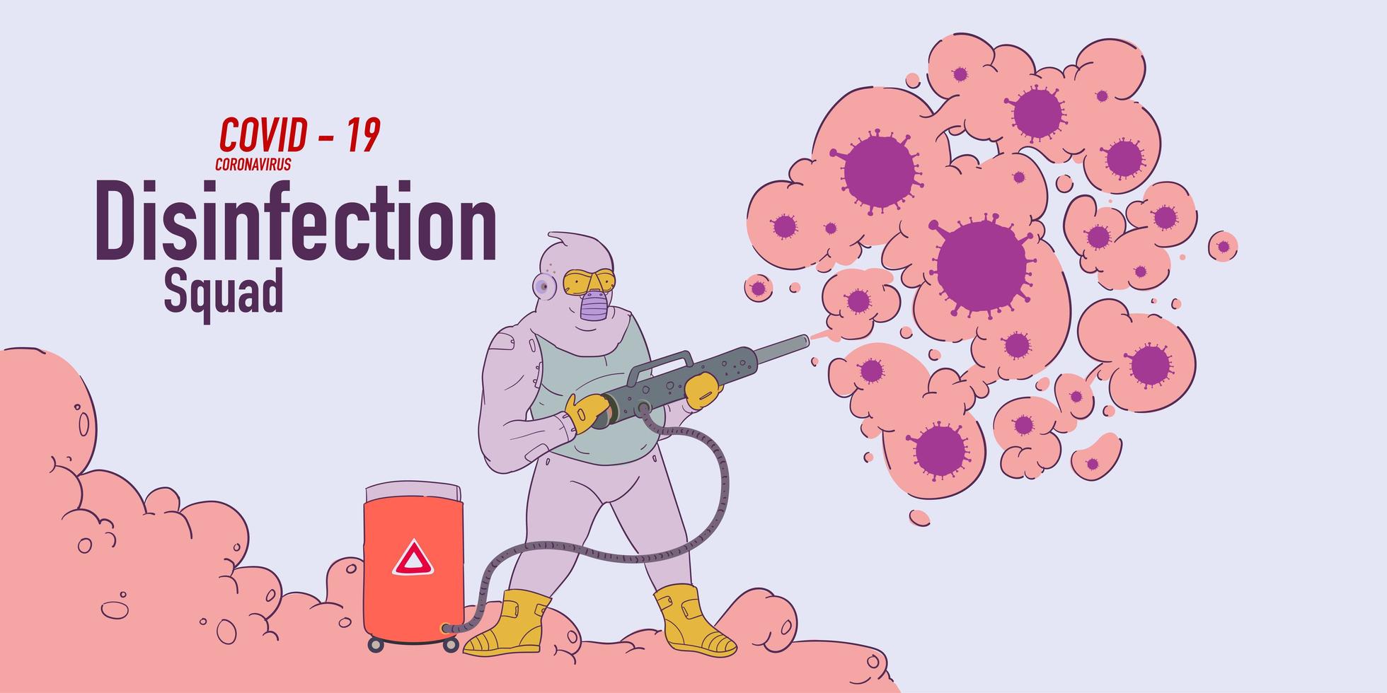 Illustration of disinfection team attack corona viruses, covid - 19 vector
