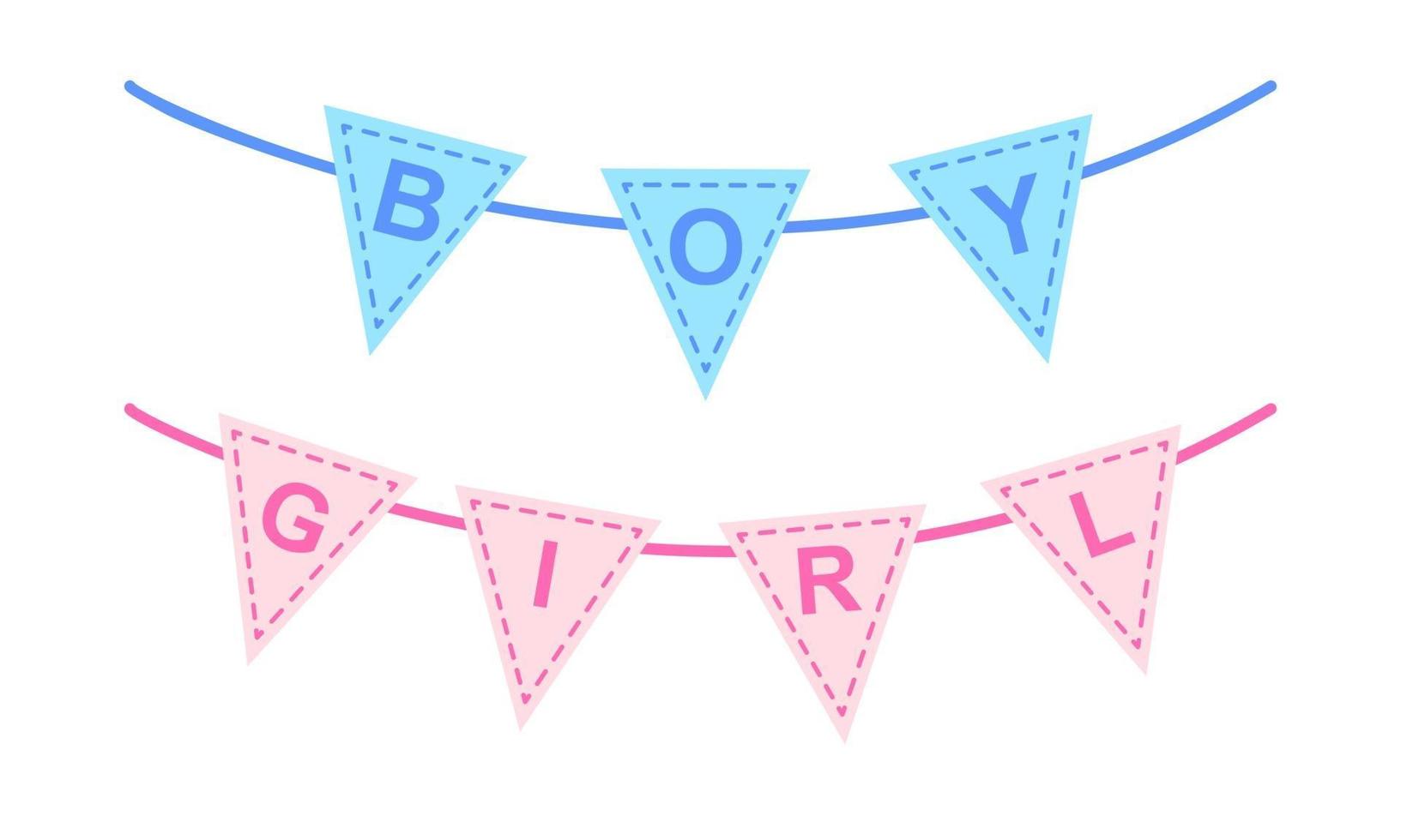 Garlands with blue and pink flags, Boy and Girl text on them vector