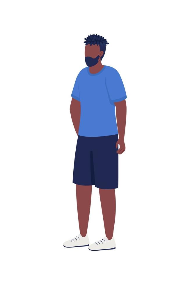 Bearded man waiting in queue semi flat color vector character