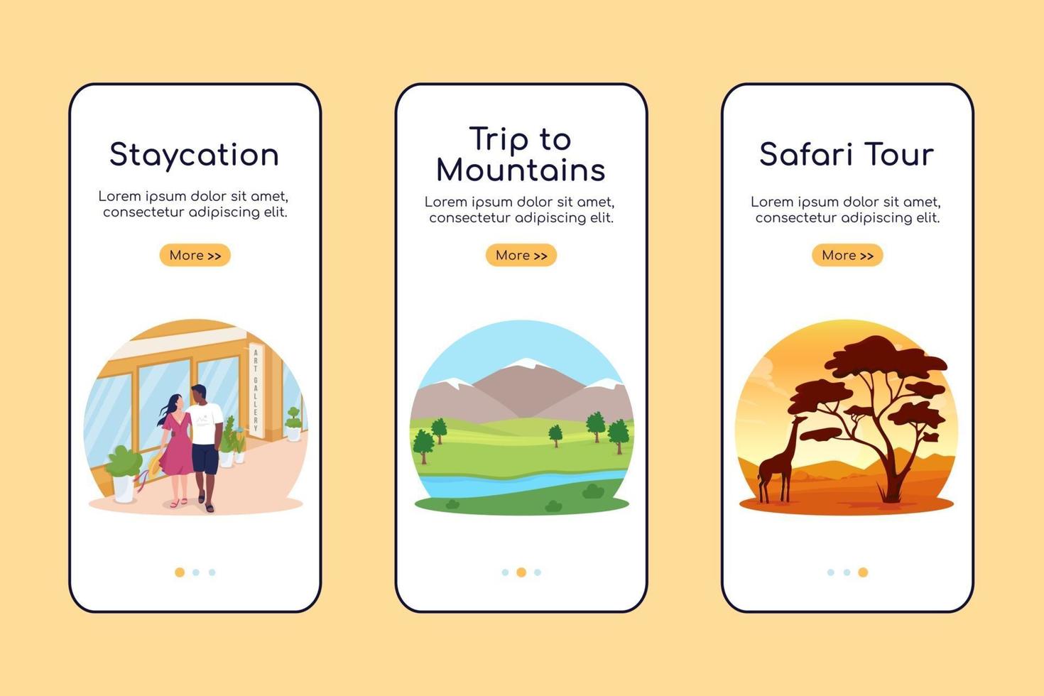 Summer vacation ideas onboarding mobile app screen vector template